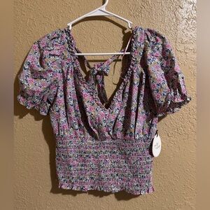 Milk & honey floral print smocked top